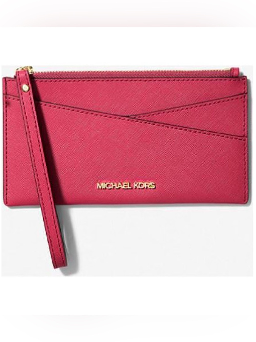 Michael Kors Jet Set Medium Saffiano Leather Crossover Wristlet in Hot Pink New
